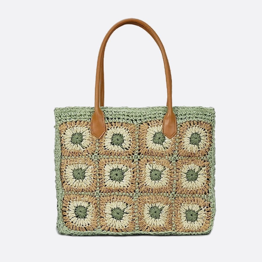 cabas paille fleurs crochet vert