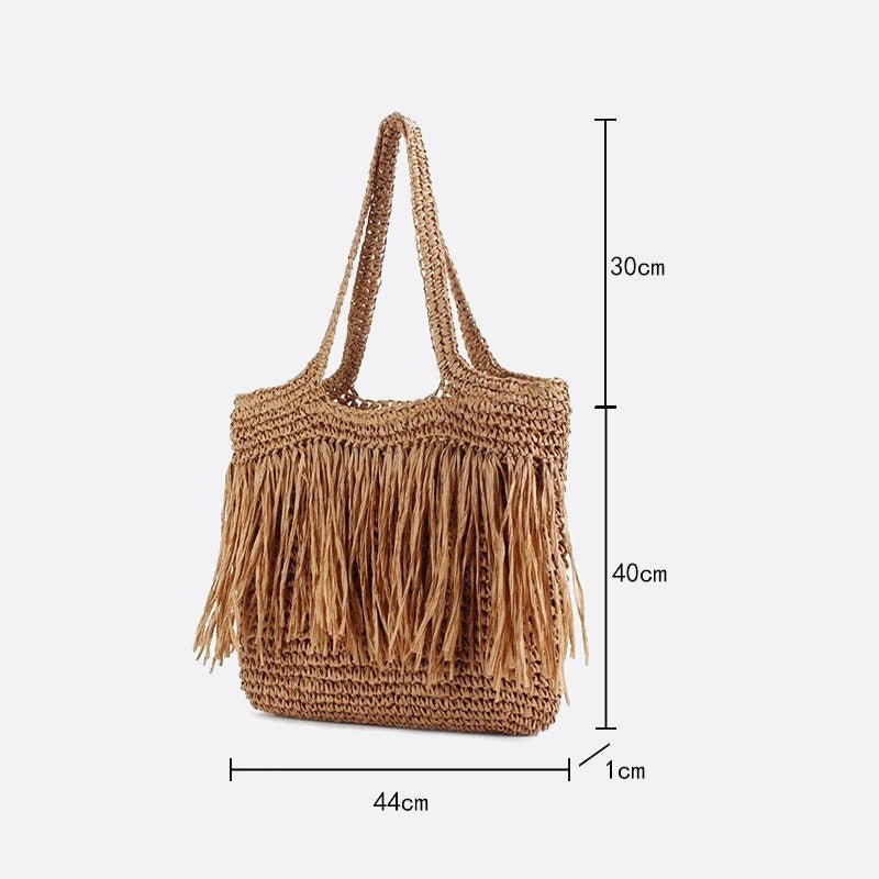 Bolso tote de paja con flecos 