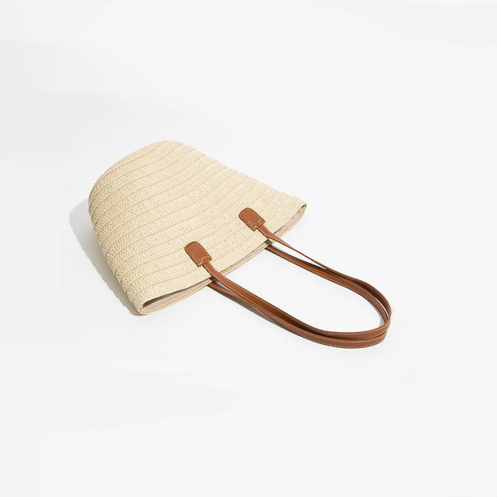 Straw Tote Bag with Large Leather Handle