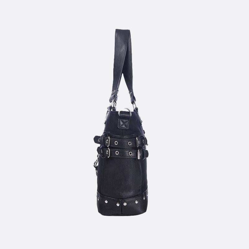 Bolso tote de lona estilo rock negro