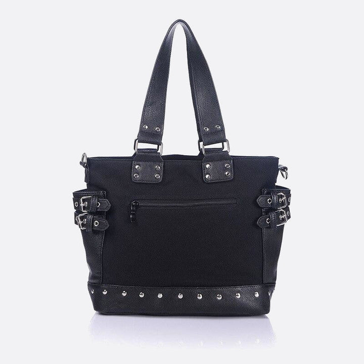 Bolso tote de lona estilo rock negro