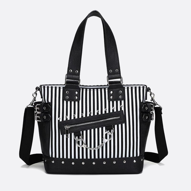 Black and white canvas tote bag
