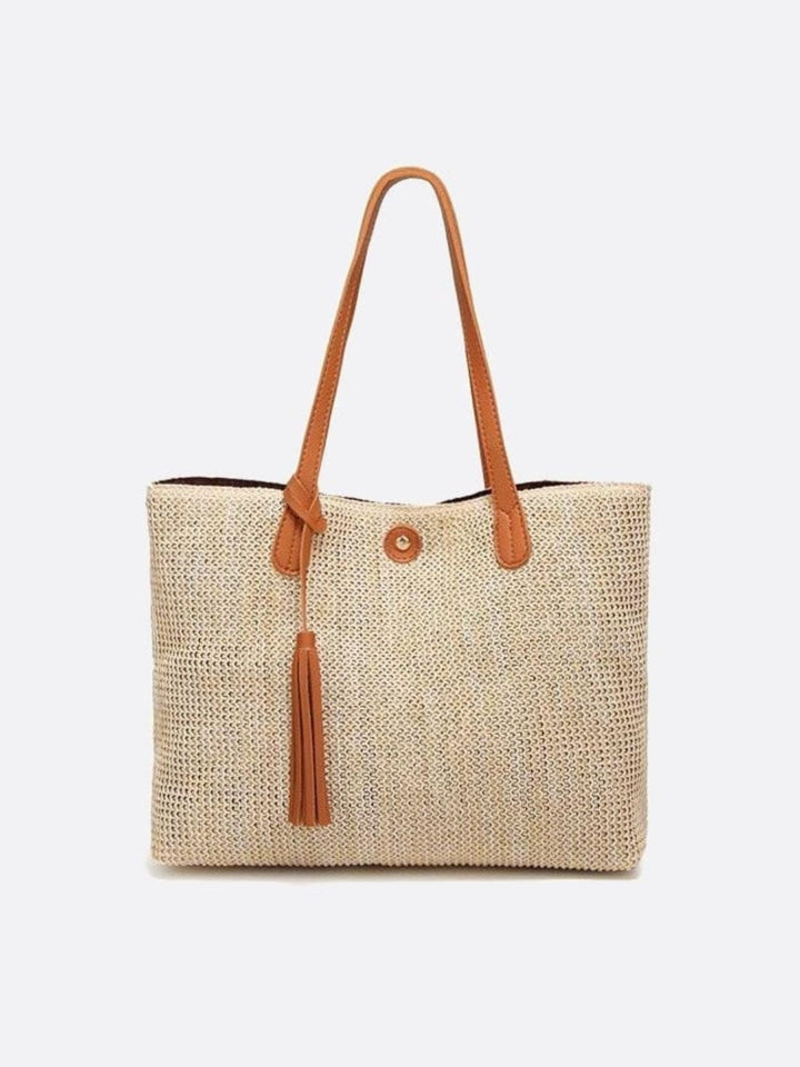 Sac cabas paille cuir camel