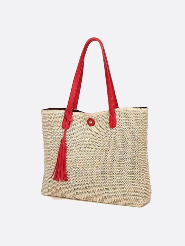 Sac cabas paille cuir rouge