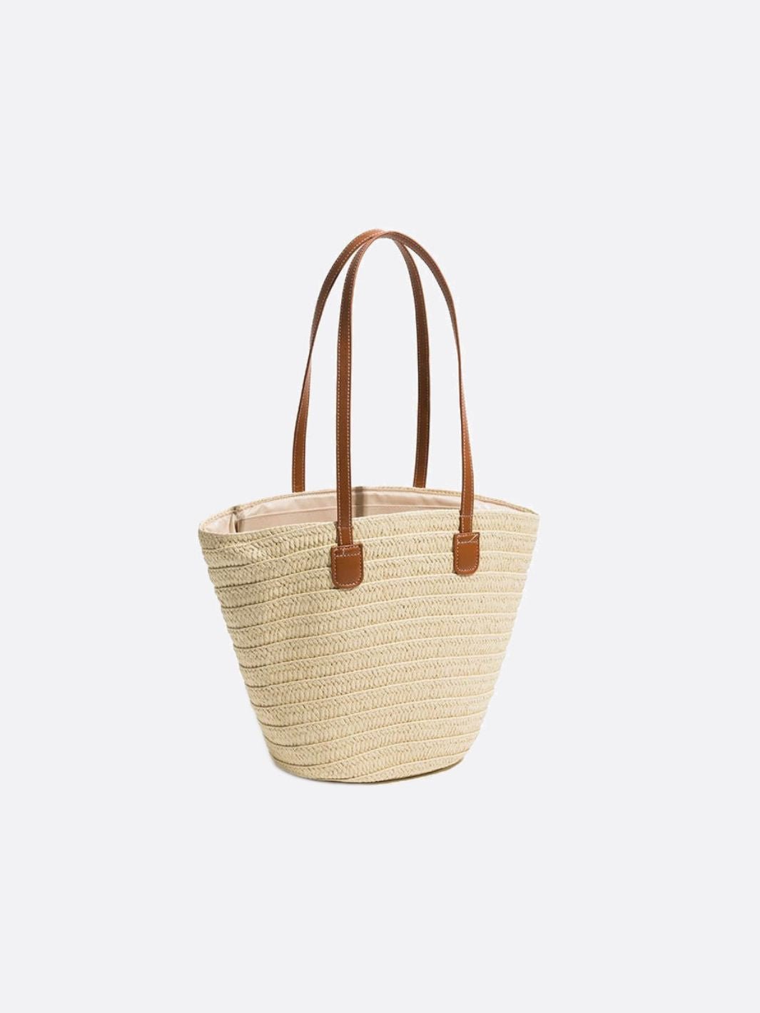 Sac cabas paille beige et cuir