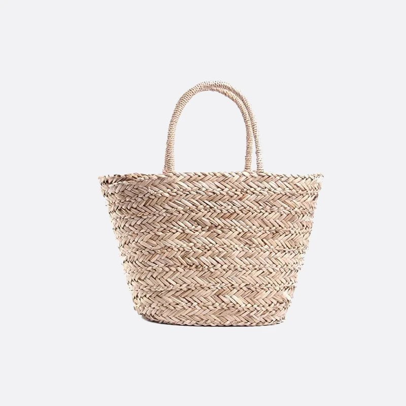 Wicker Basket Tote Bag with Pompom