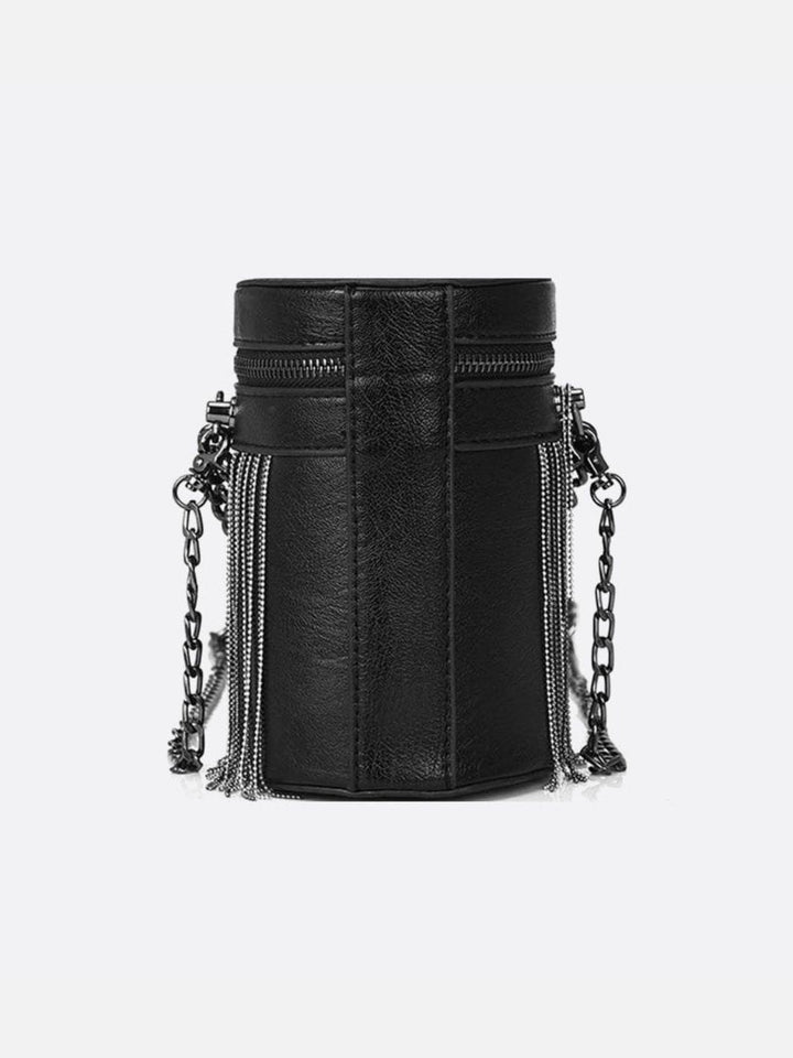 Black leather cylinder bag