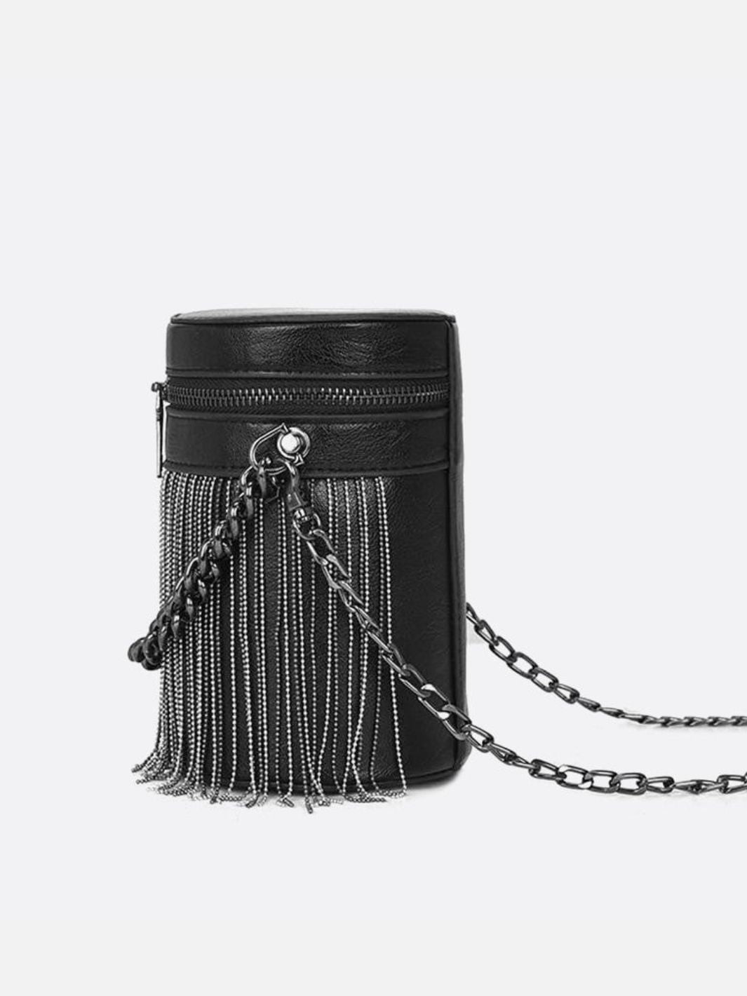 Black leather cylinder bag