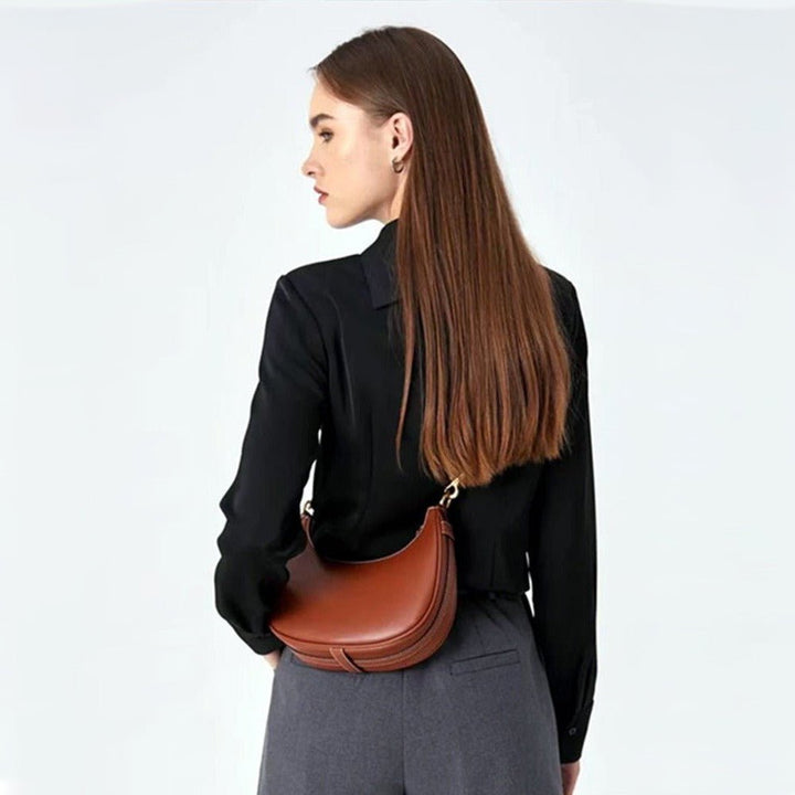 sac demi lune cuir marron clair femme