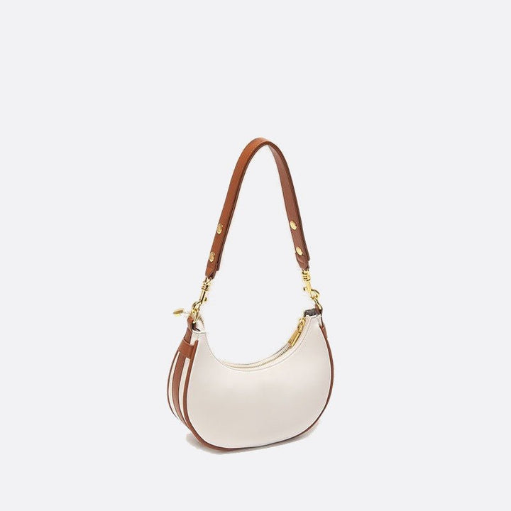 sac épaule demi lune cuir blanc et marron