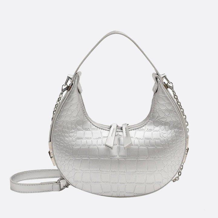 Half-moon leather bag with chain shoulder strap