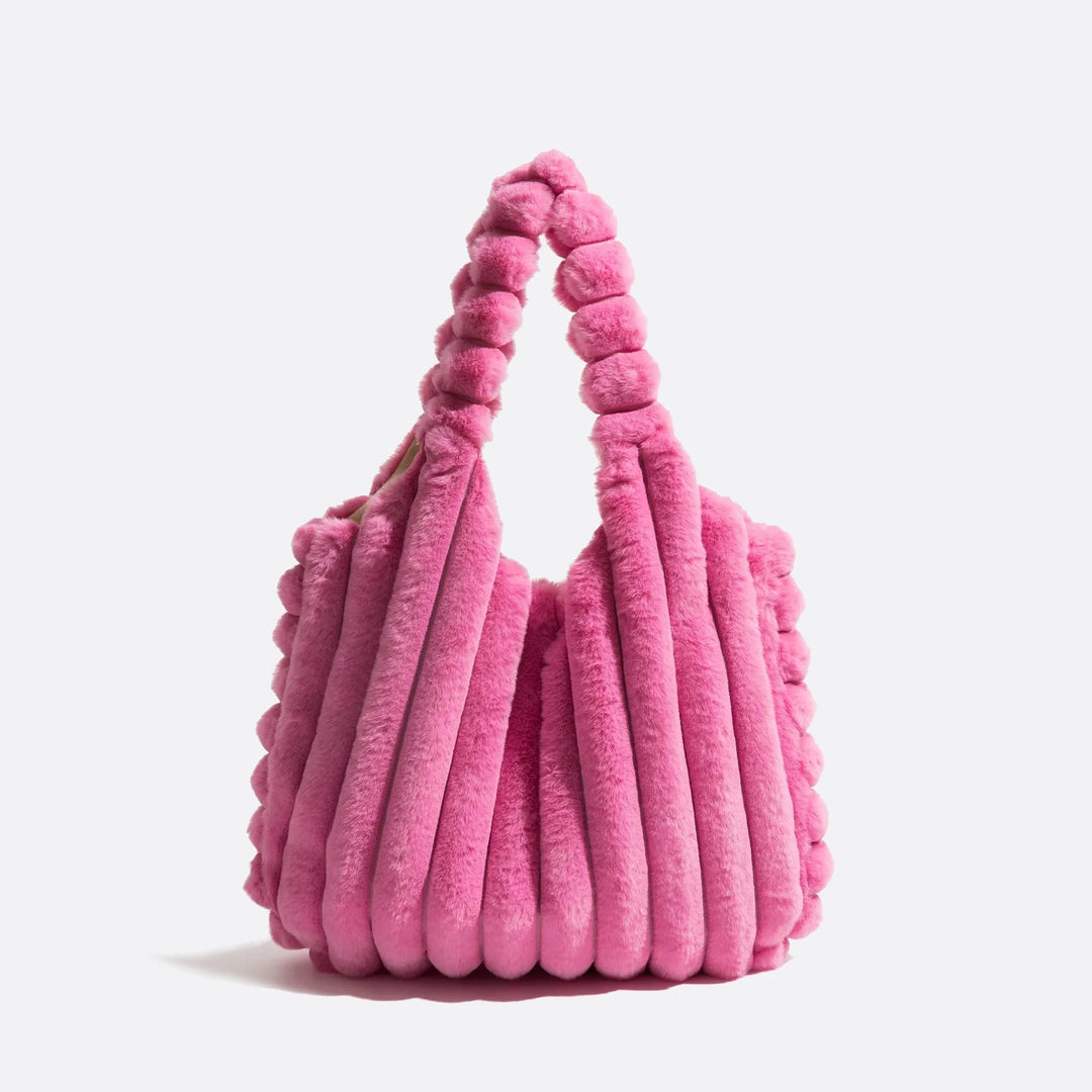 sac porté épaule fausse fourrure rose