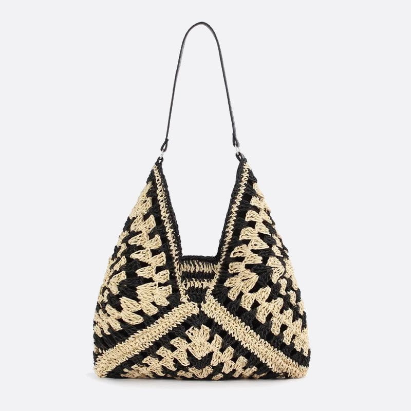 sac crochet paille noir