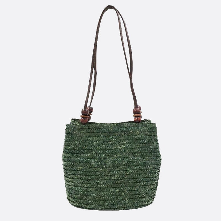 sac porté épaule paille vert foncé