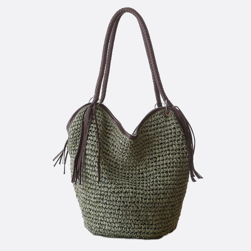 sac paille pompon vert