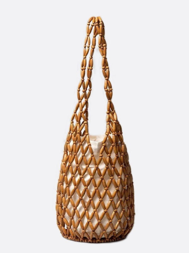 sac perles bois marron clair