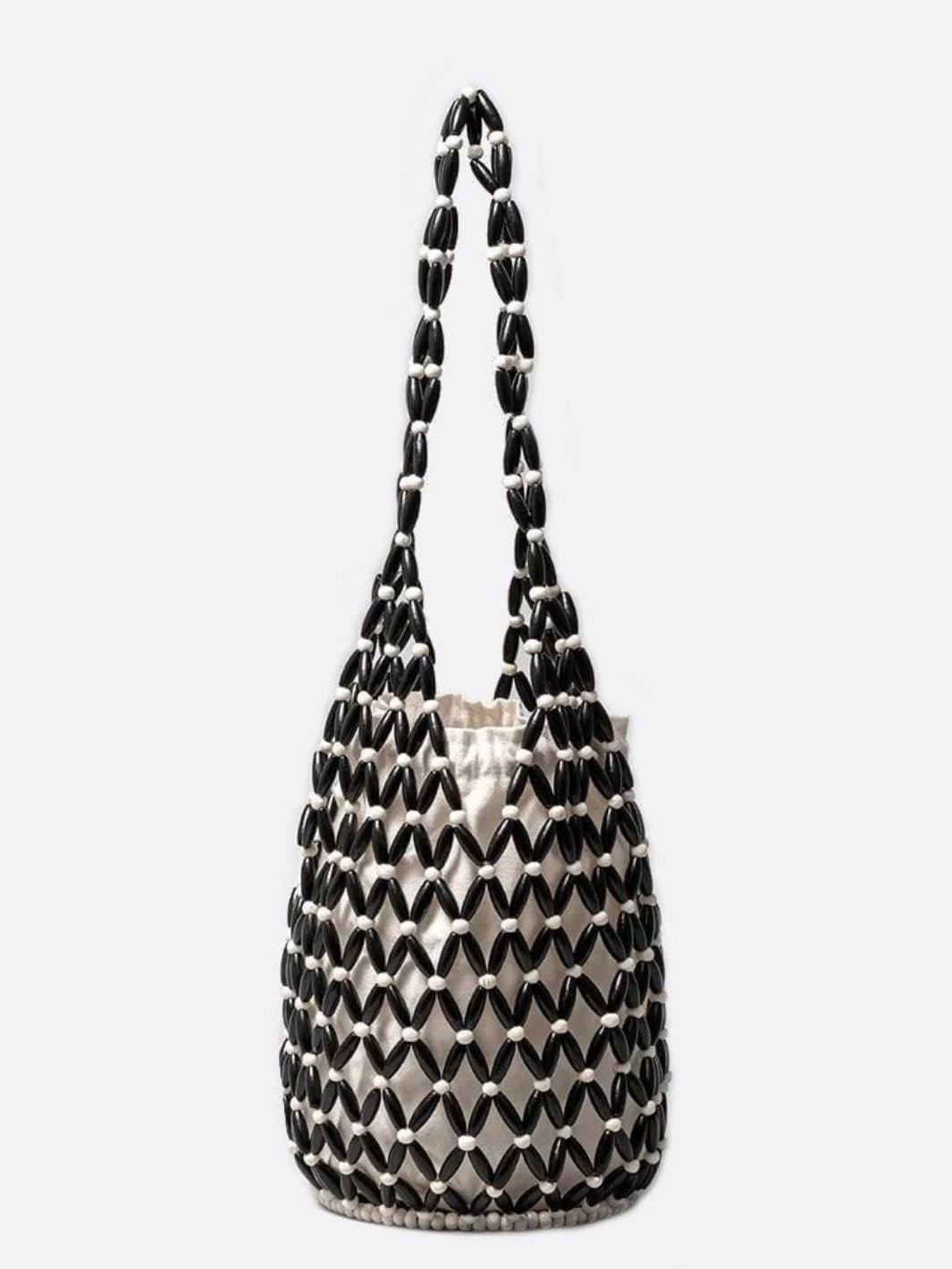 sac perles bois noir