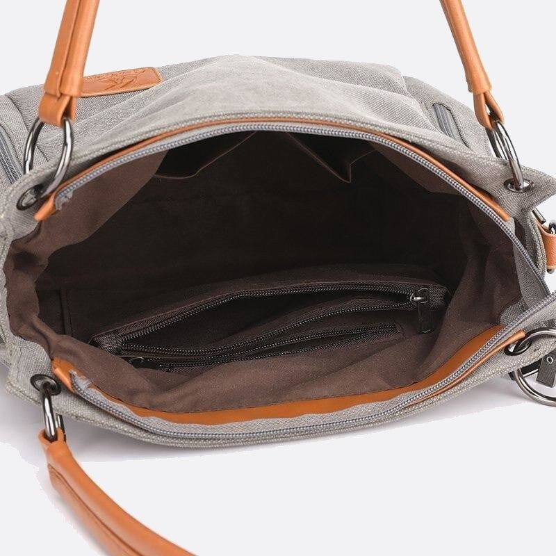 Canvas shoulder bag with leather handle