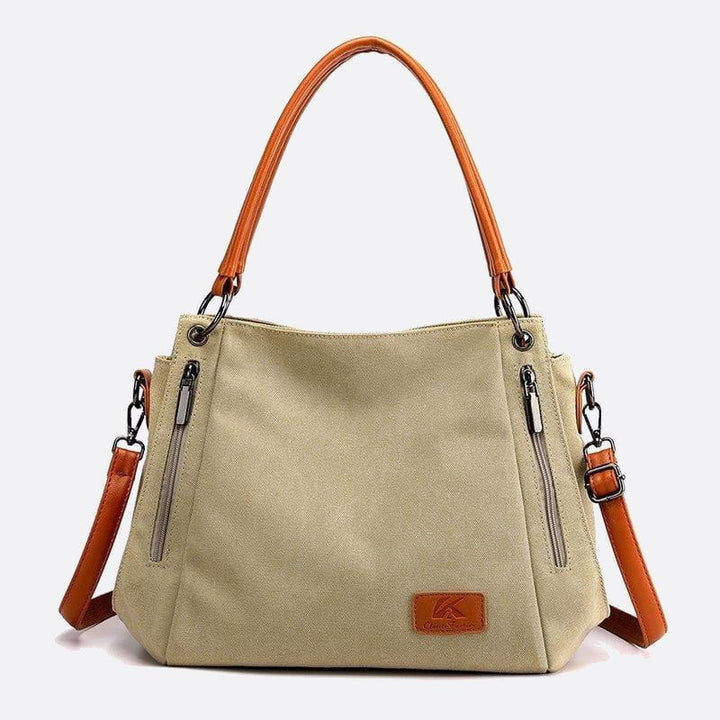 sac épaule toile anse cuir beige