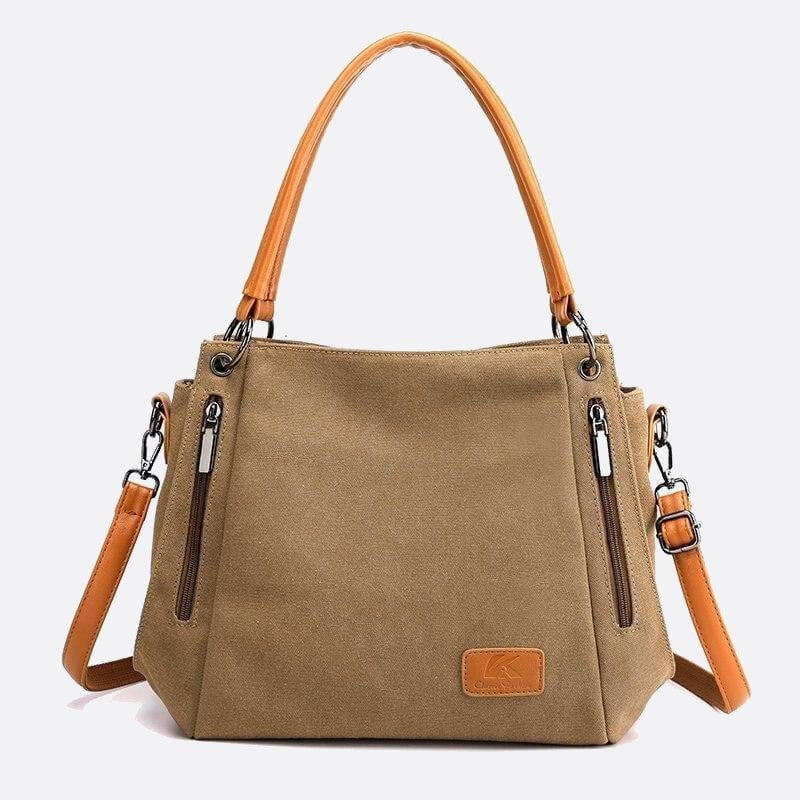 sac épaule toile anse cuir camel