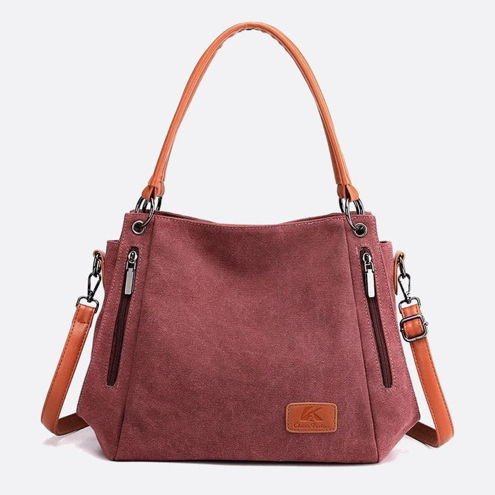 sac épaule toile anse cuir rouge