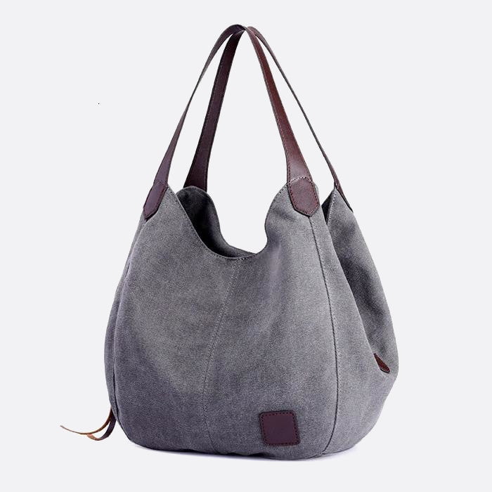 grand sac porté épaule fourre tout en toile gris