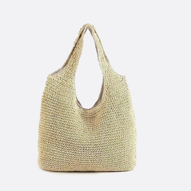 sac fourre-tout paille beige avec fermeture éclair