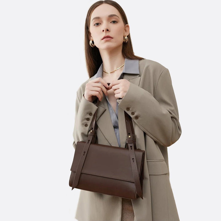 sac épaule cuir rectangulaire marron femme