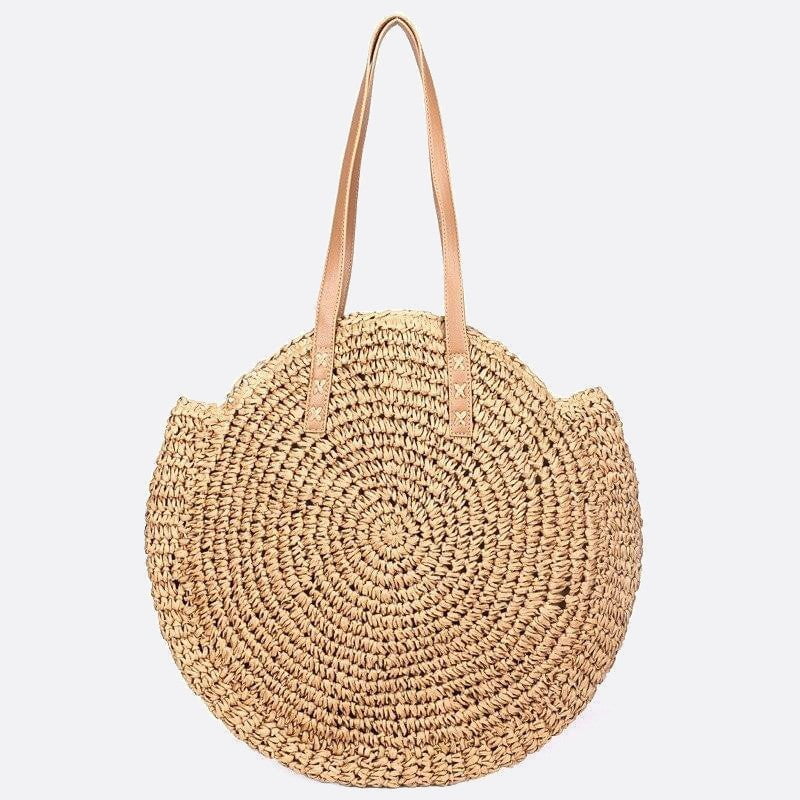 sac porté épaule rond paille beige