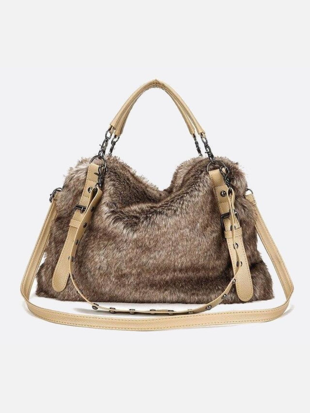 sac fausse fourrure beige