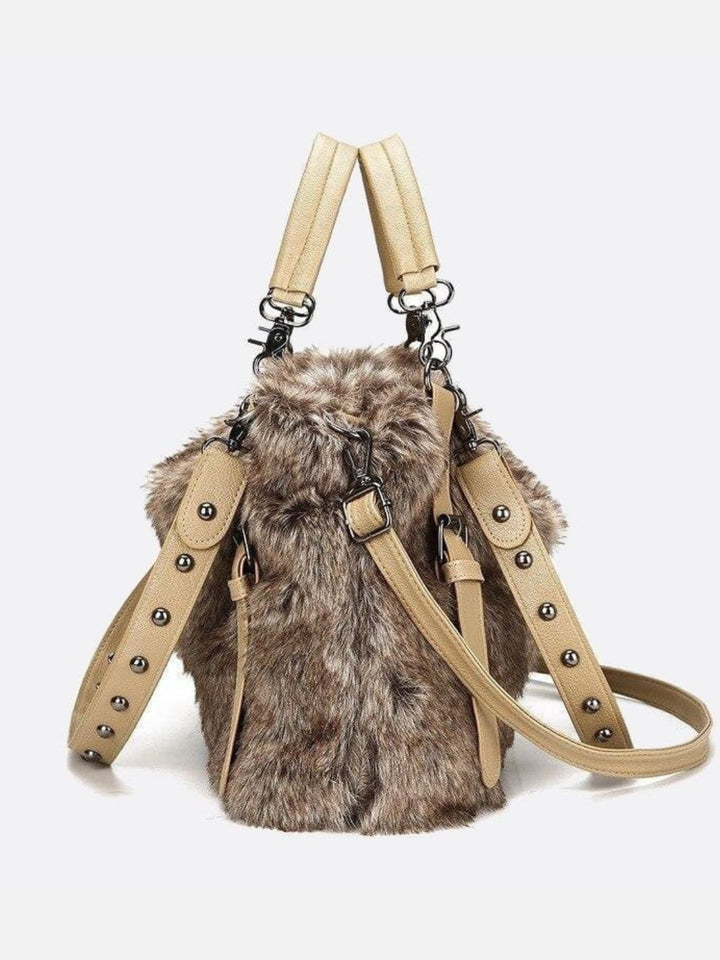 Beige faux fur bag