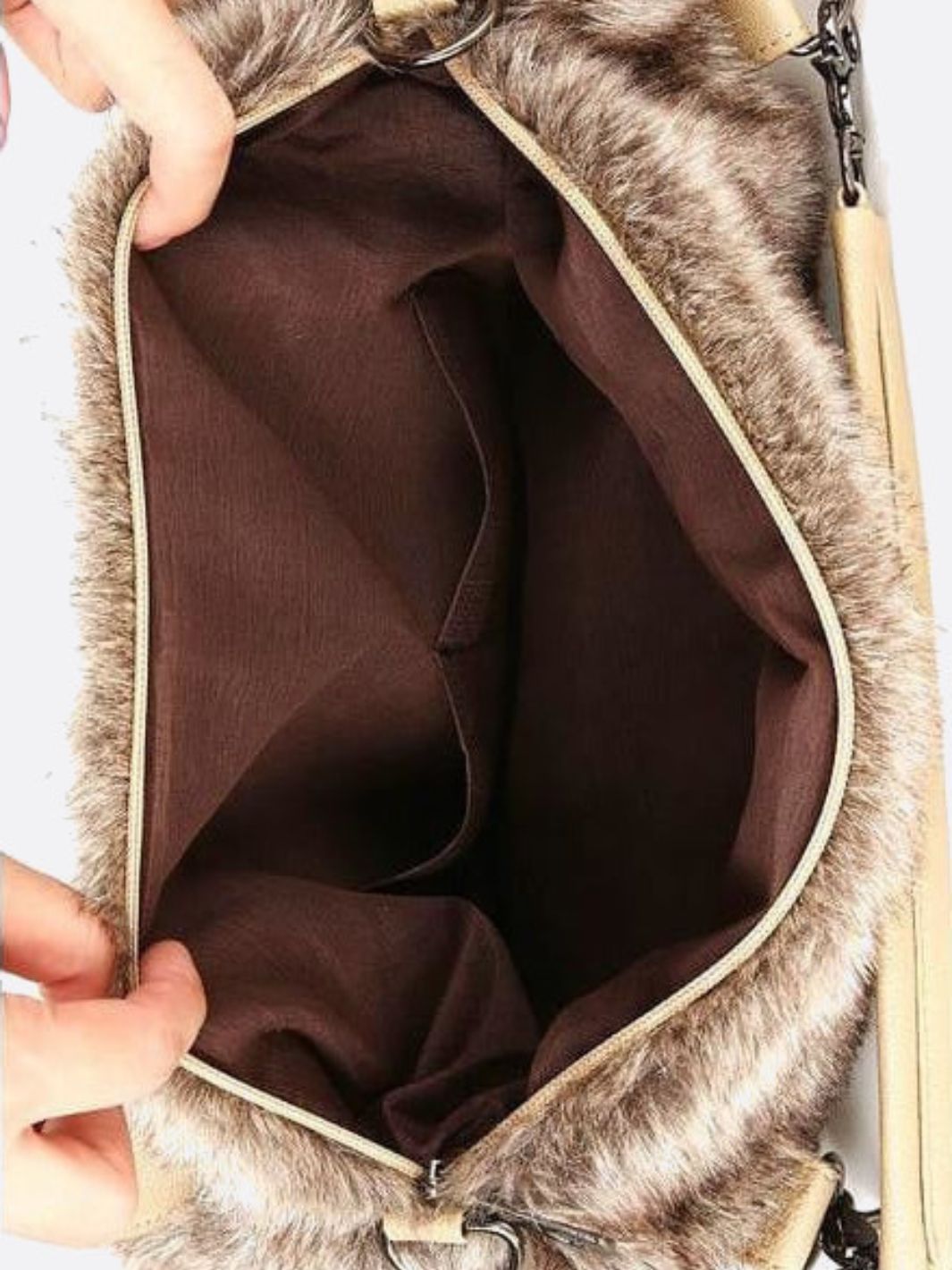 Beige faux fur bag