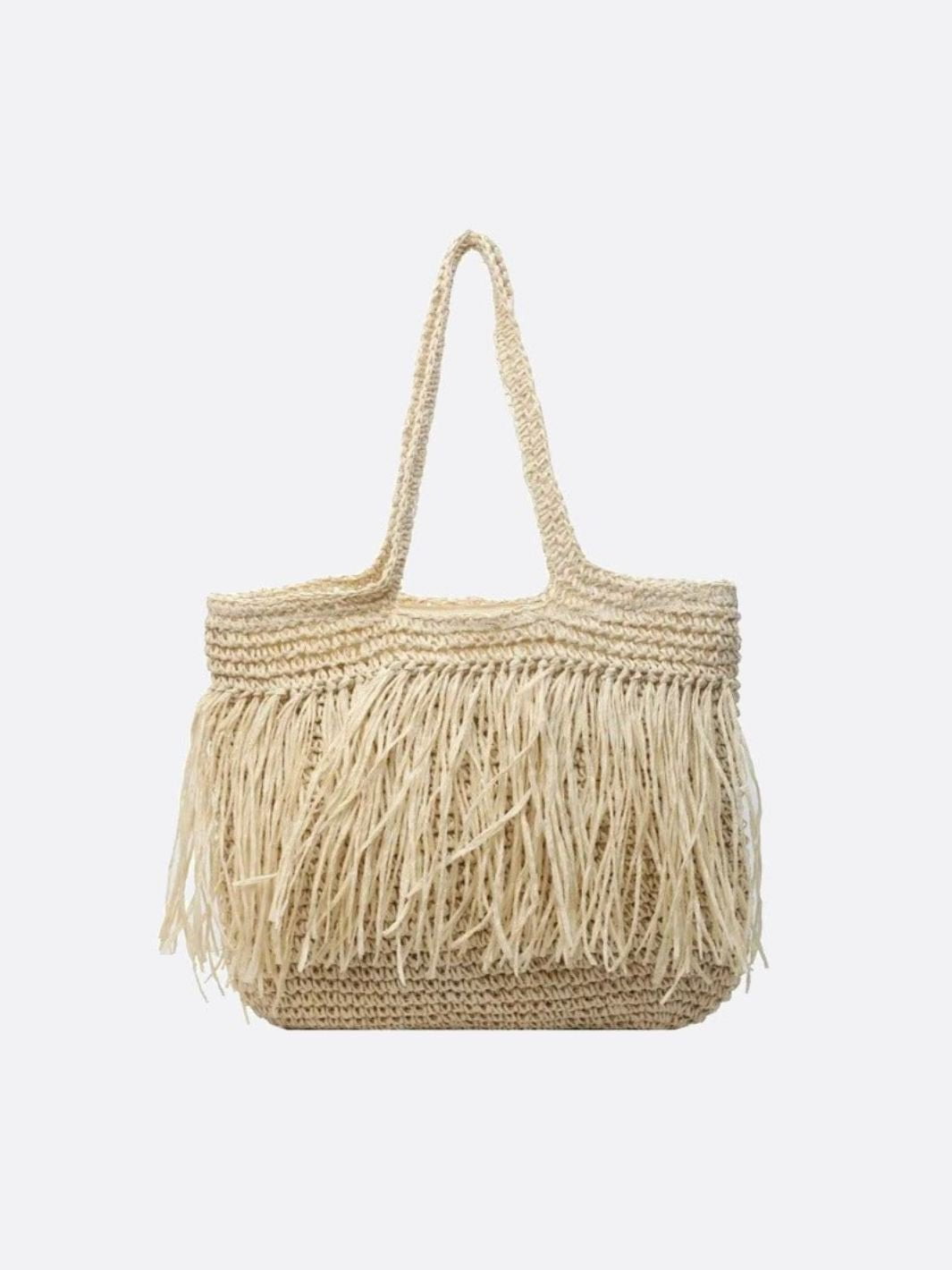 Sac beige franges raphia