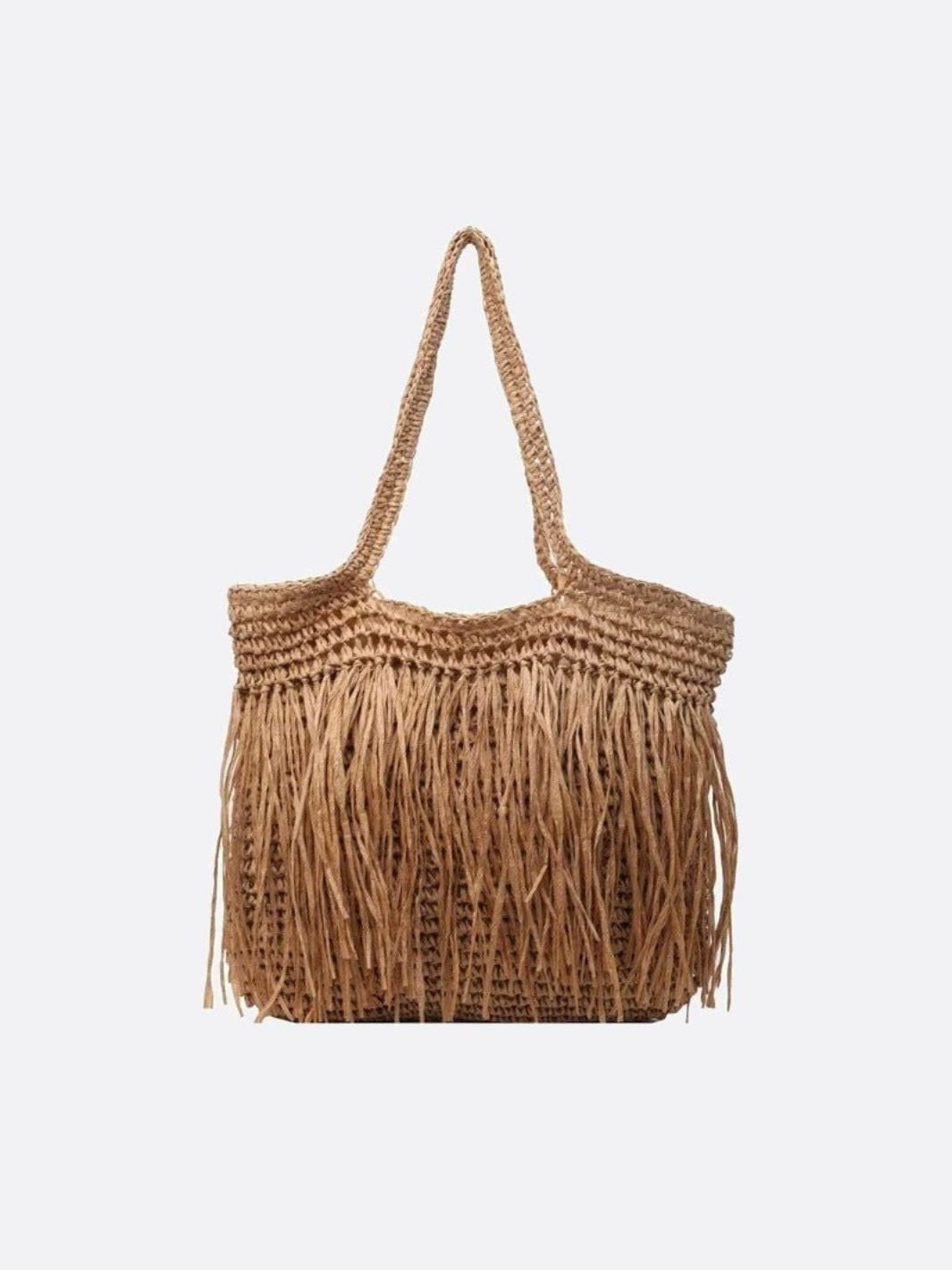 Sac marron franges raphia