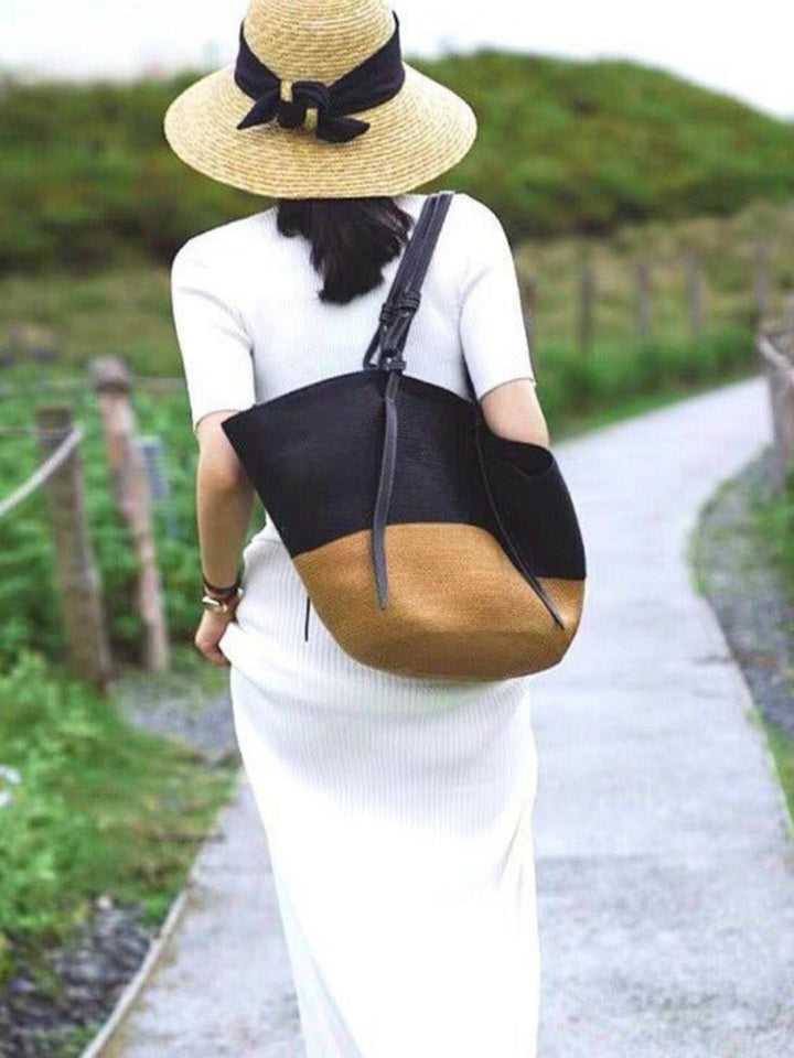 sac panier noir et beige