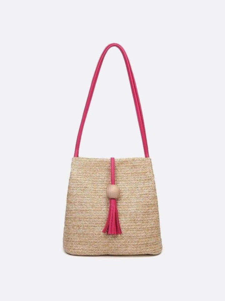 Sac paille et cuir rose