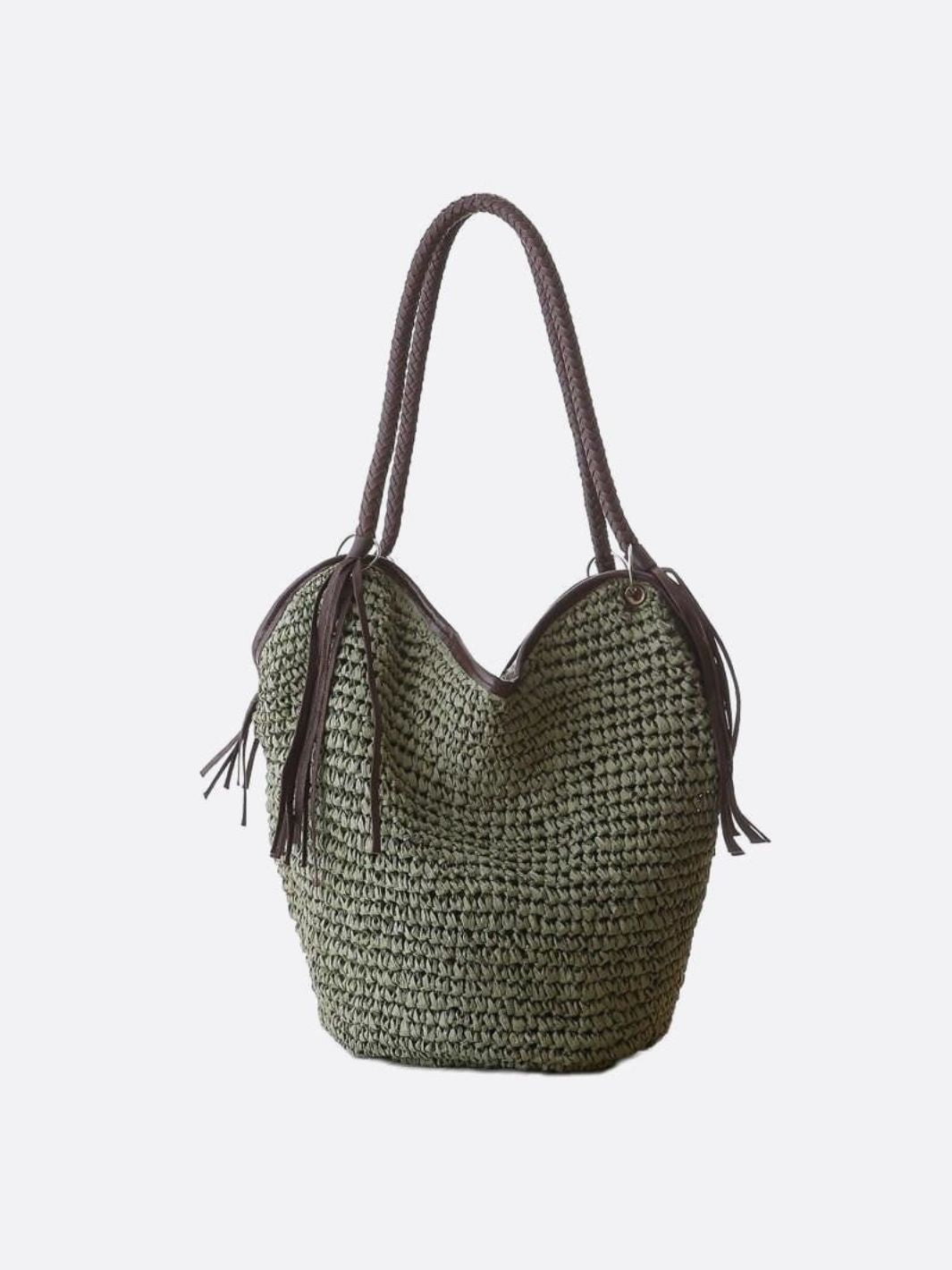 Sac paille vert foncé