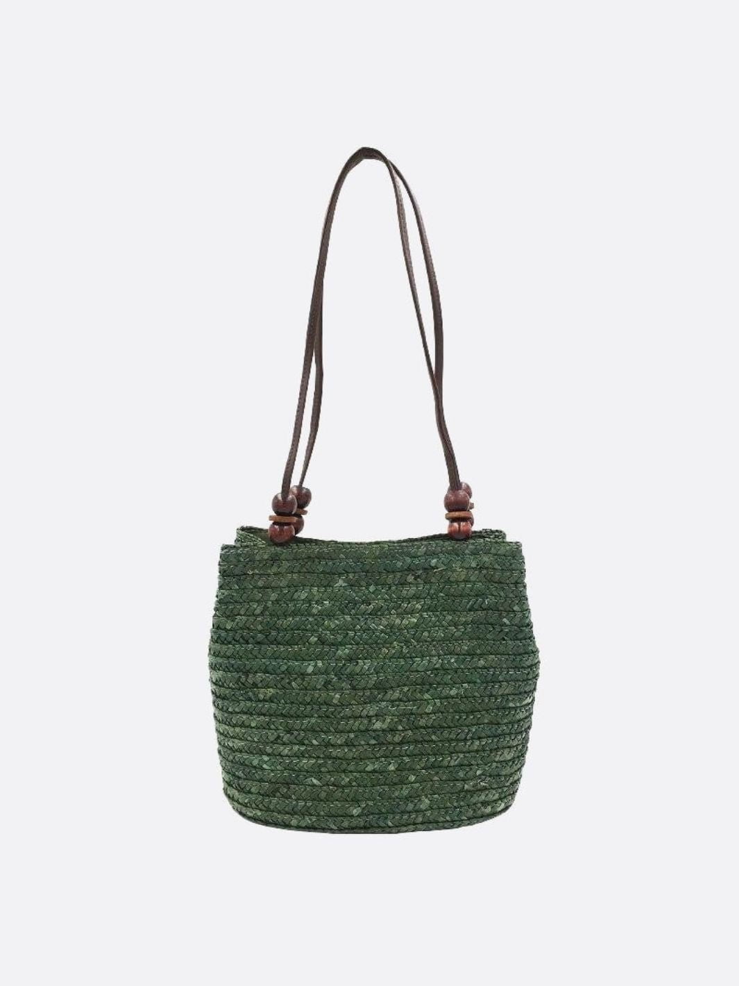 Sac porté épaule paille vert foncé