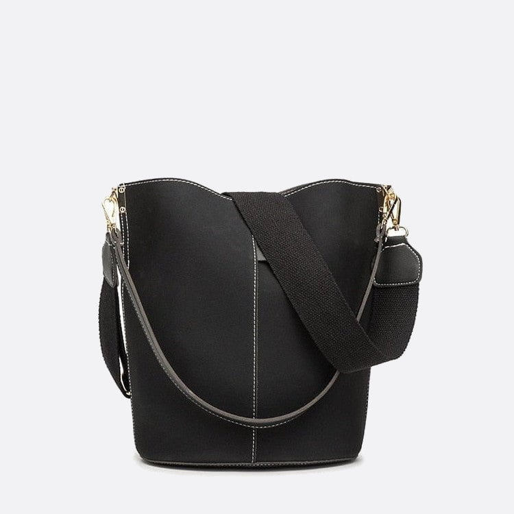 sac seau cuir brossé noir