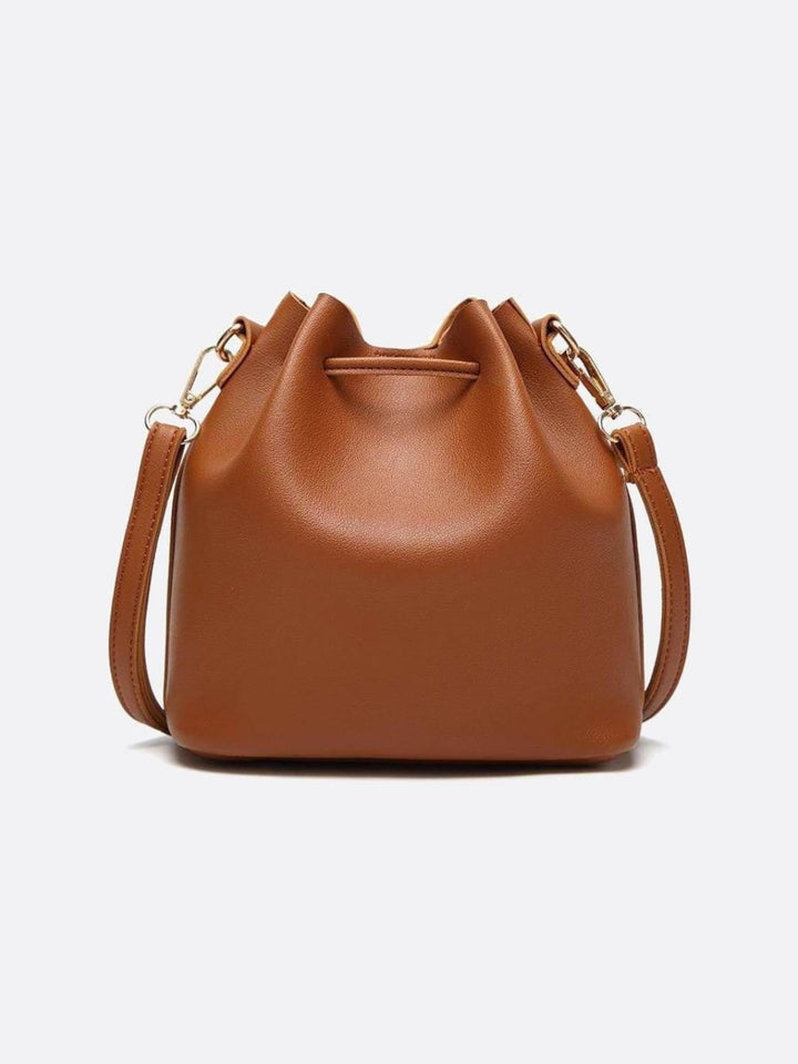 Camel leather bucket bag