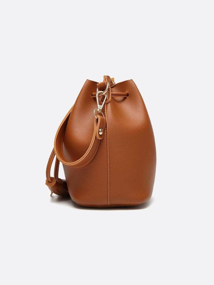 Camel leather bucket bag