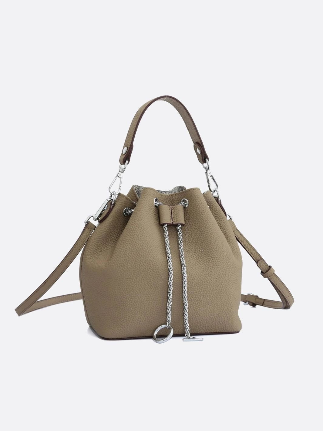 Sac seau beige cuir grainé