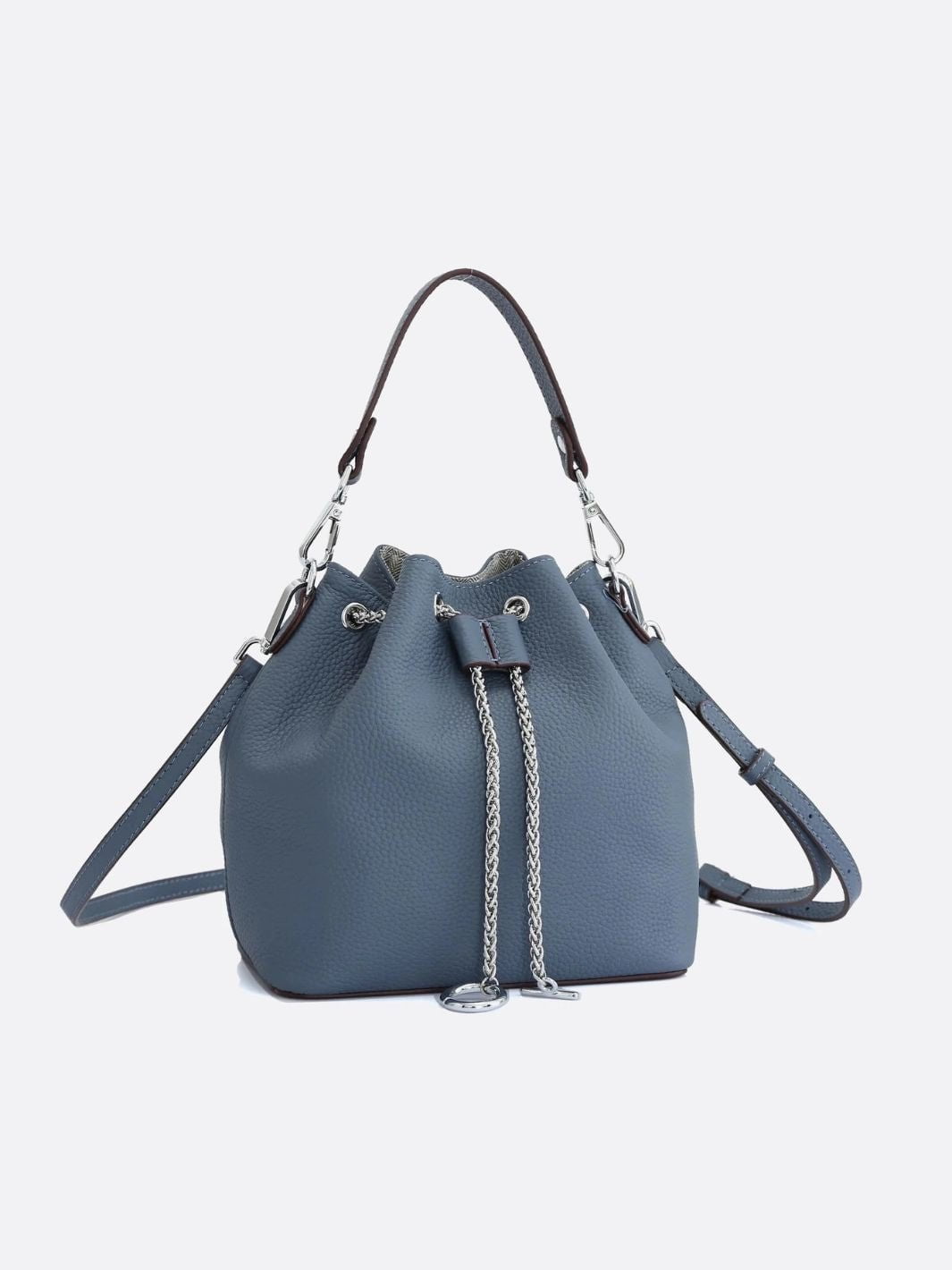 Sac seau bleu canard cuir grainé