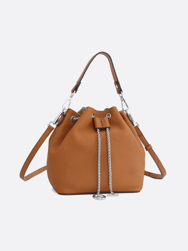 Sac seau camel cuir grainé