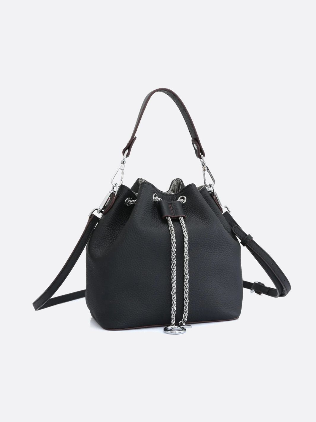 Sac seau noir cuir grainé