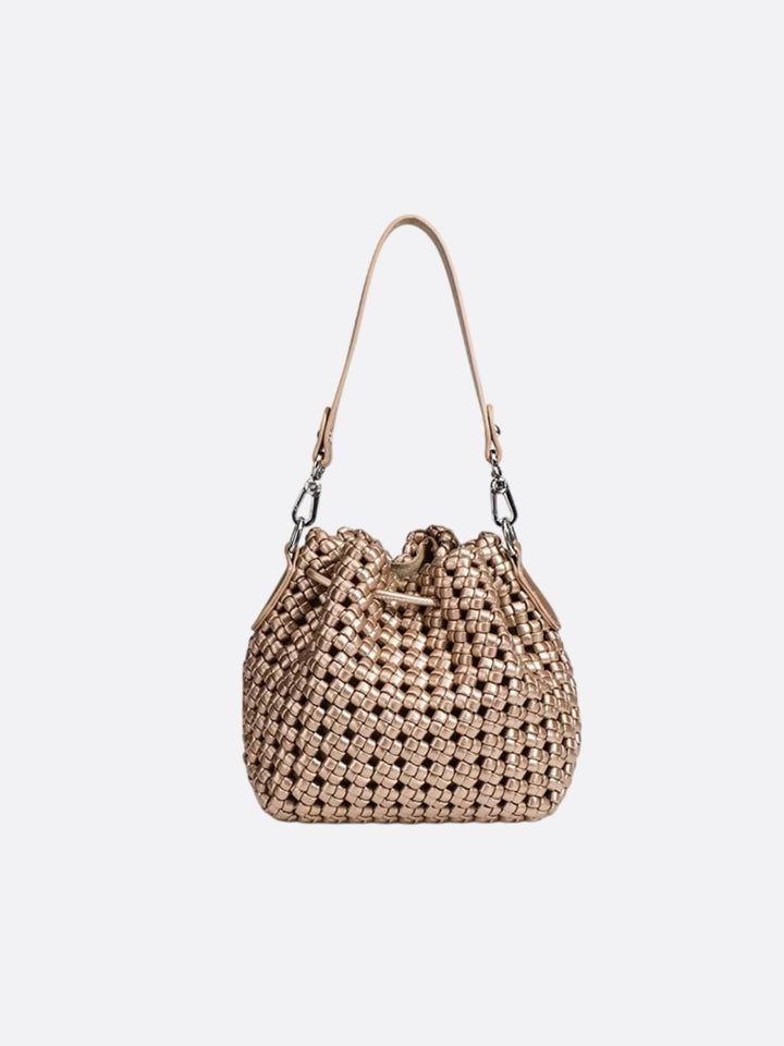 Woven leather bucket bag