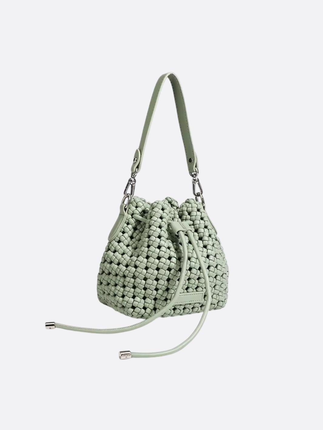 sac cuir tressé vert pastel