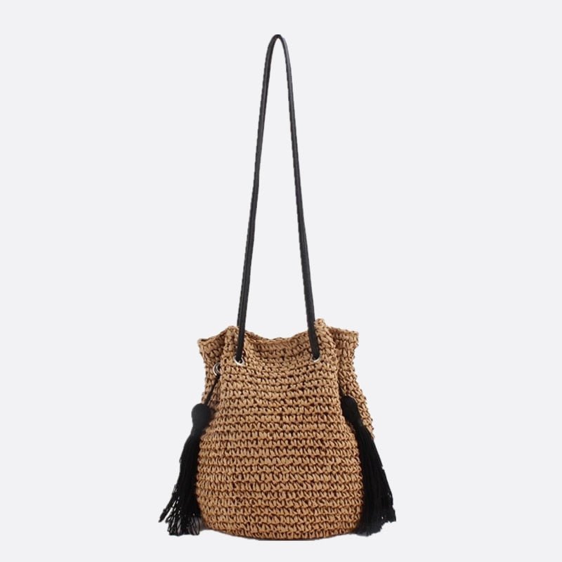 sac seau paille avec pompon