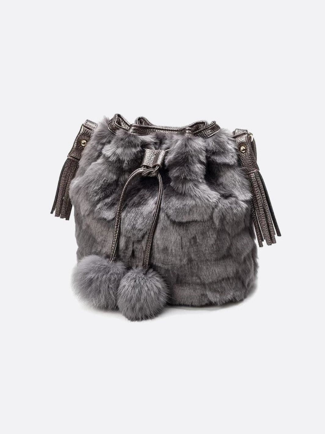 Sac seau gris fausse fourrure