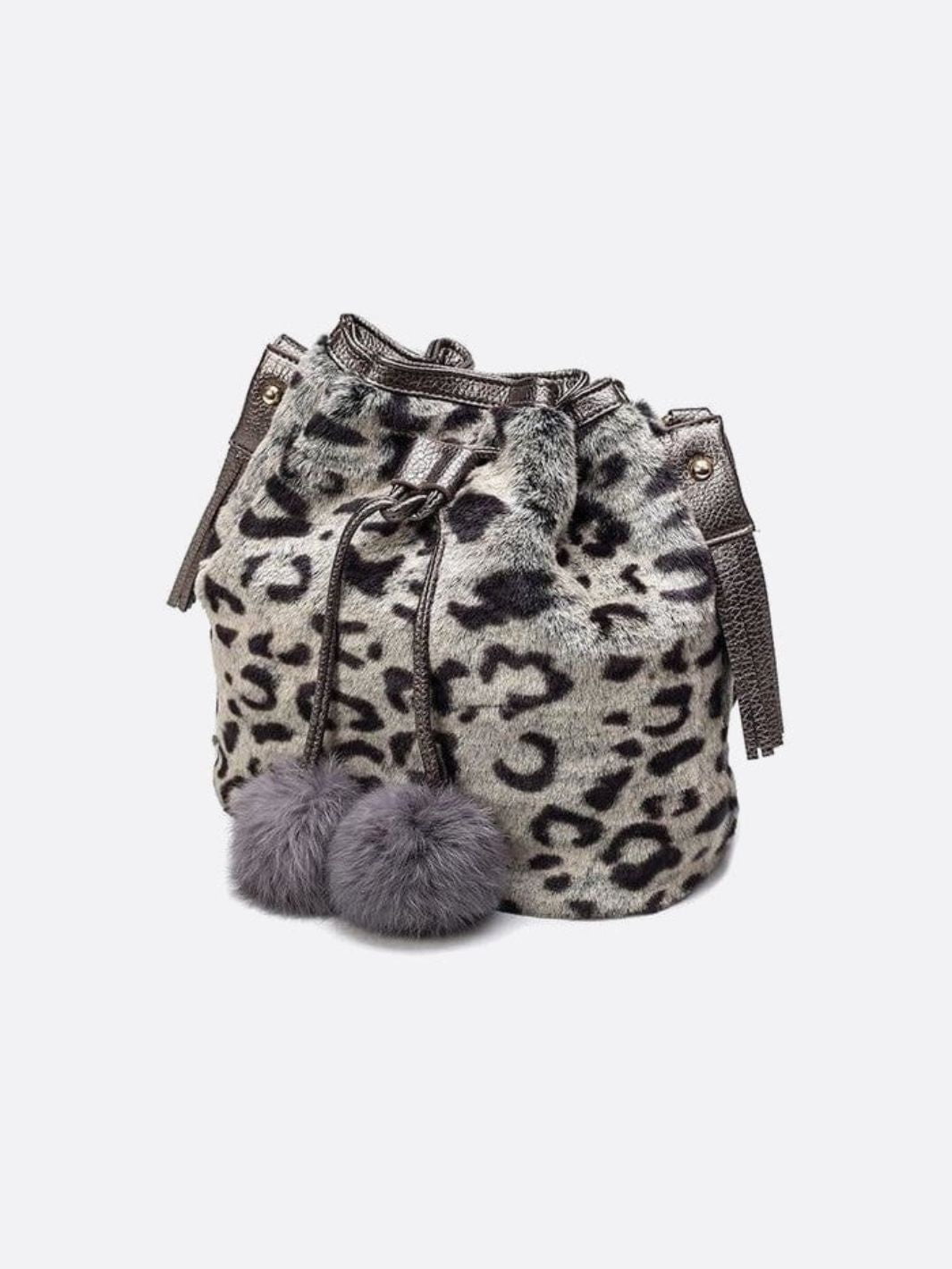 Sac seau léopard gris fausse fourrure